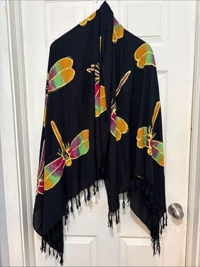 Dragonfly Printed Fringe Shawl